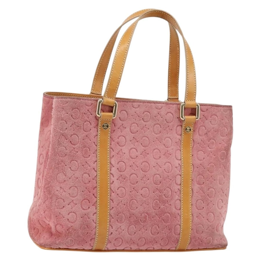 CELINE C Macadam Pink Gold Suede Hand Bag Italy Auth: CELINE C Macadam Pink Gold Suede Hand Bag Italy Auth This authentic CELINE C Macadam Hand Bag is crafted in Italy from luxurious suede and C Macadam canvas, featuring a chic pink and gold color combin
