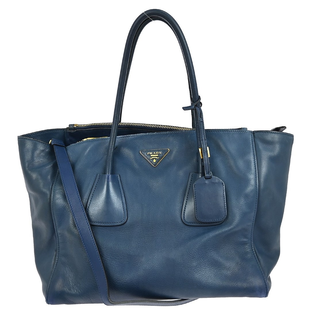 Blue Leather Prada BN2764 Satchel Shoulder Bag with Top Handle: Blue Leather Prada BN2764 Satchel Shoulder Bag with Top Handle This stylish Prada handbag is a versatile 2-way shoulder bag, perfect for casual occasions. Crafted from high-quality blue leather, it fe