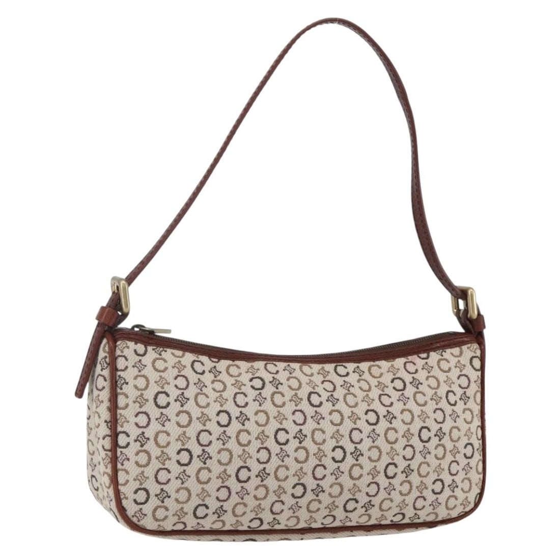 CELINE C Macadam Canvas Pouch Beige Gold Italy Auth 159955: CELINE C Macadam Canvas Pouch Beige Gold Italy Auth 159955 This CELINE C Macadam Canvas Accessory Pouch is a stylish and practical addition to your collection. Crafted in Italy, this pouch features a