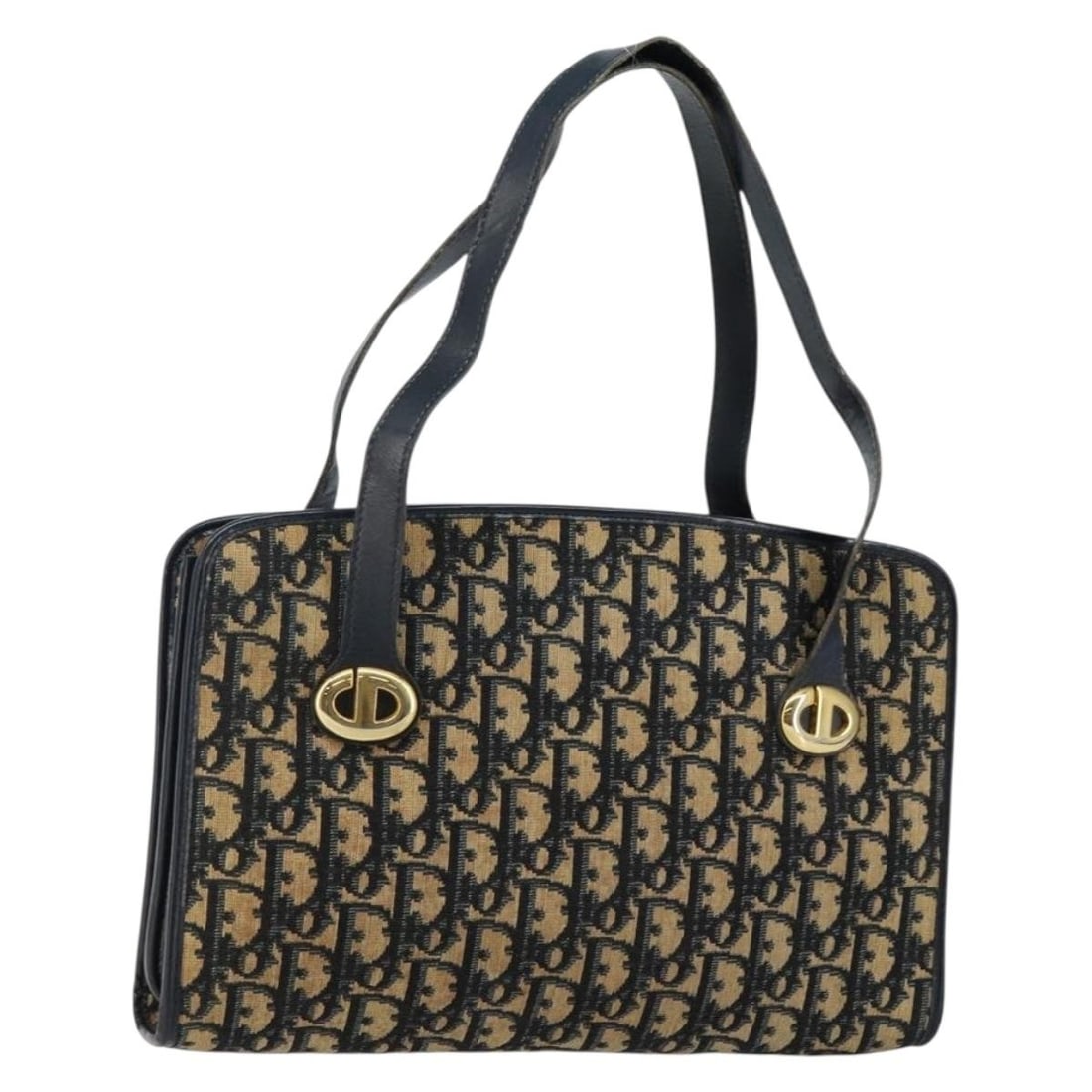 Christian Dior Trotter Canvas Hand Bag Navy Gold Authentic France: Christian Dior Trotter Canvas Hand Bag Navy Gold Authentic France This authentic Christian Dior Trotter Canvas Hand Bag showcases a stylish blend of navy and gold hues, crafted in France. The bag feat