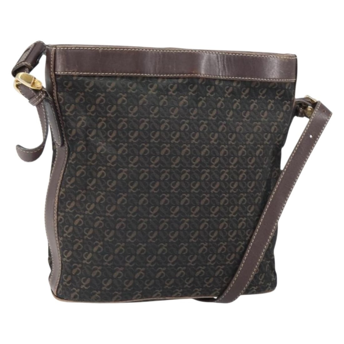 Canvas Brown and Gold LOEWE Shoulder Bag Made in Spain: Canvas Brown and Gold LOEWE Shoulder Bag Made in Spain This LOEWE shoulder bag features a brown and gold canvas exterior and was crafted in Spain. The bag has a structured silhouette with an adjustabl
