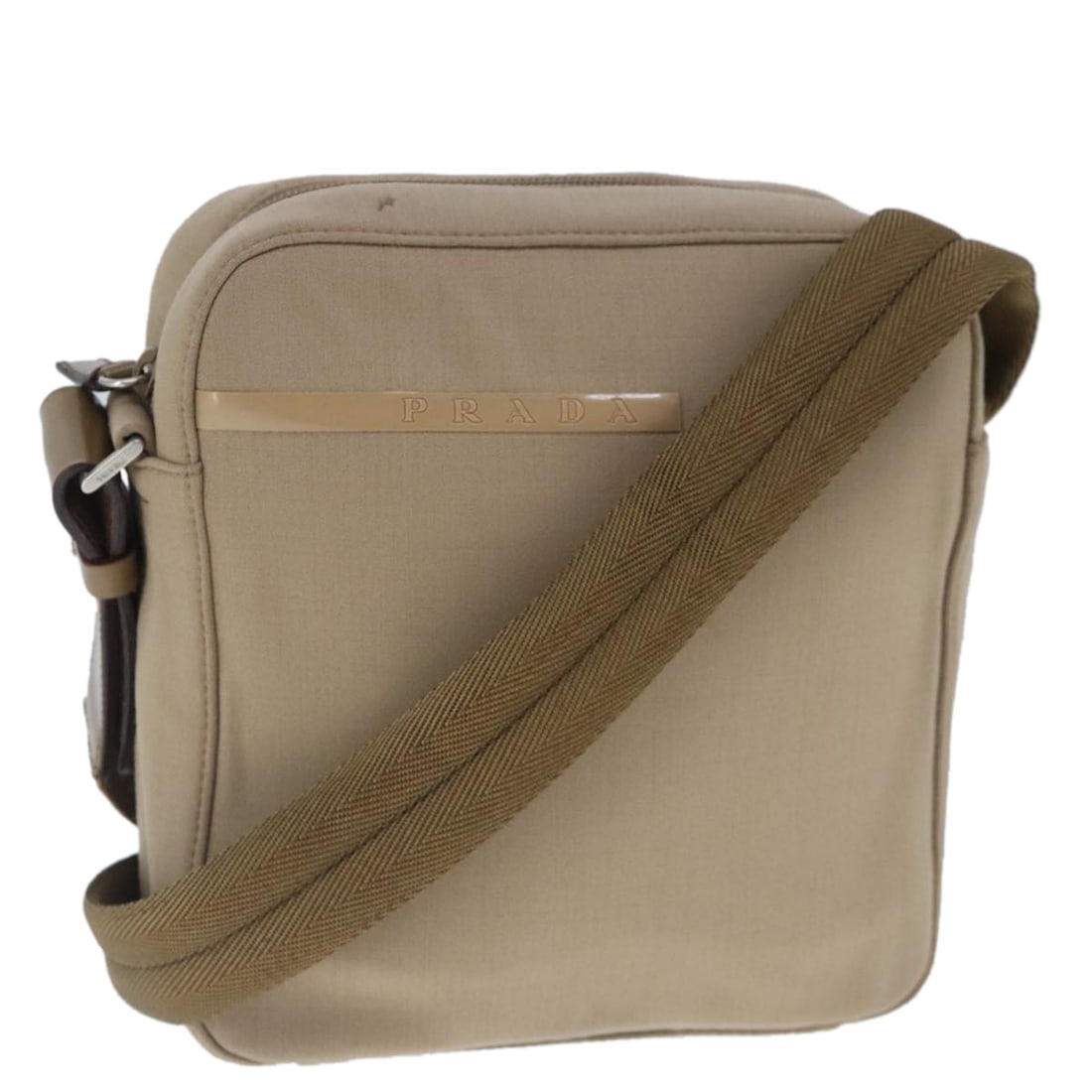 PRADA Beige Canvas Sports Shoulder Bag Made in Italy with Strap Drop 17.3in: PRADA Beige Canvas Sports Shoulder Bag Made in Italy with Strap Drop 17.3in This PRADA Sports Shoulder Bag is a stylish accessory crafted from durable beige canvas. Designed for practicality and elega