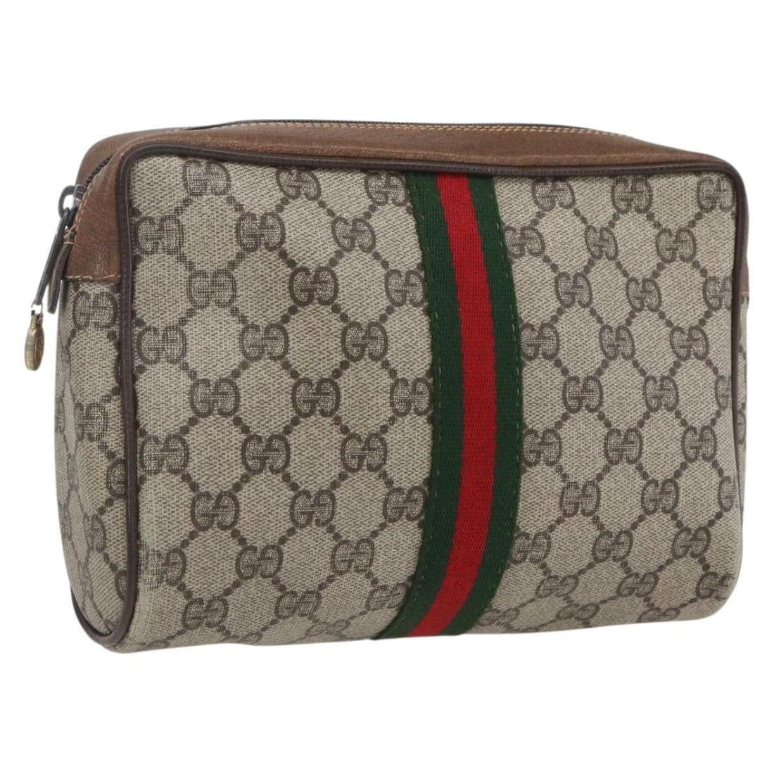 Gucci Sherry Line GG Supreme Beige Red PVC Leather Clutch 32 014 3553: Gucci Sherry Line GG Supreme Beige Red PVC Leather Clutch 32 014 3553 This Gucci clutch bag features the iconic GG Supreme Web Sherry design crafted from PVC leather and GG canvas in beige and red ton