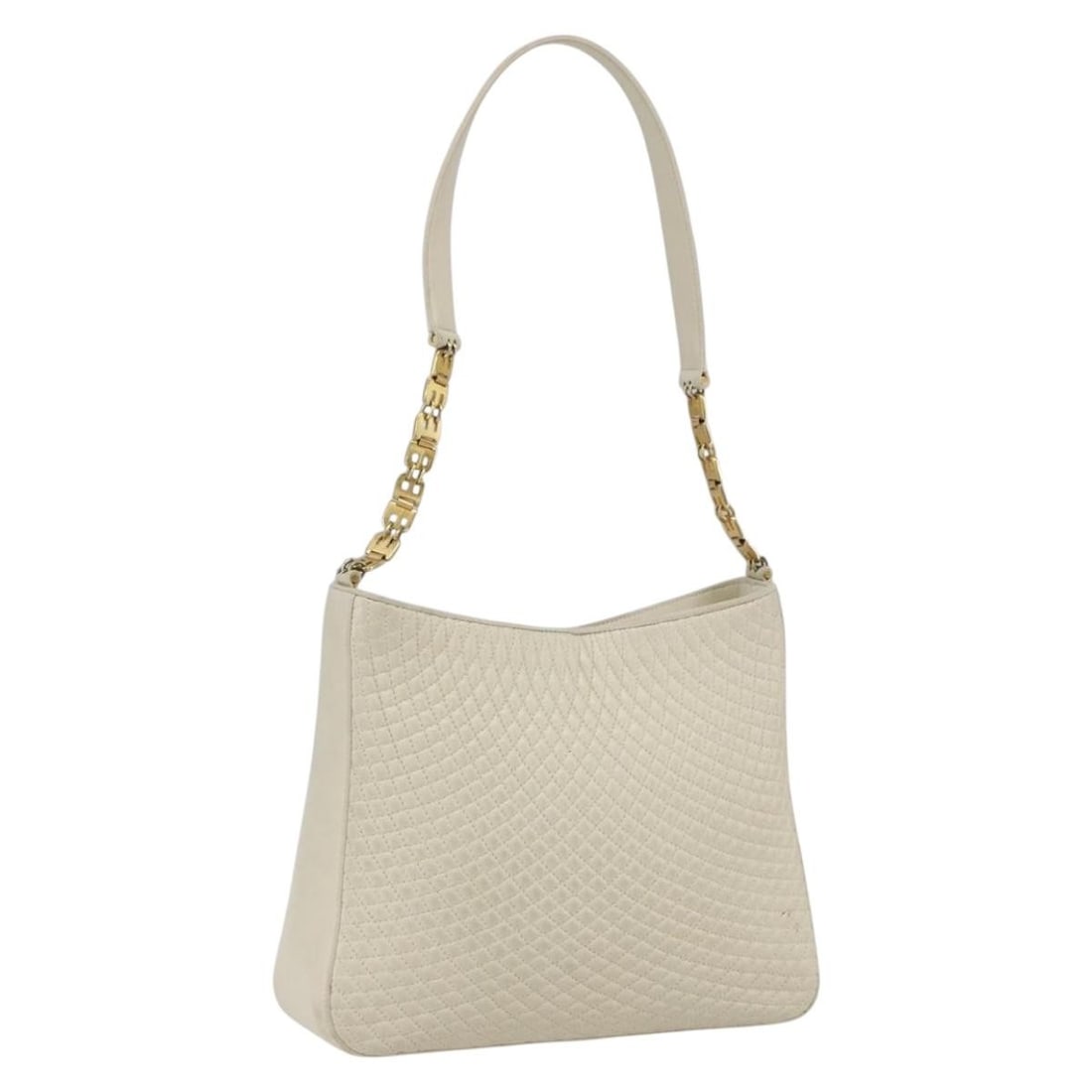BALLY Ivory Leather Shoulder Bag with Gold Accents Made in Italy: BALLY Ivory Leather Shoulder Bag with Gold Accents Made in Italy This BALLY shoulder bag features an ivory and gold leather exterior with a structured silhouette. The bag is crafted in Italy and offer