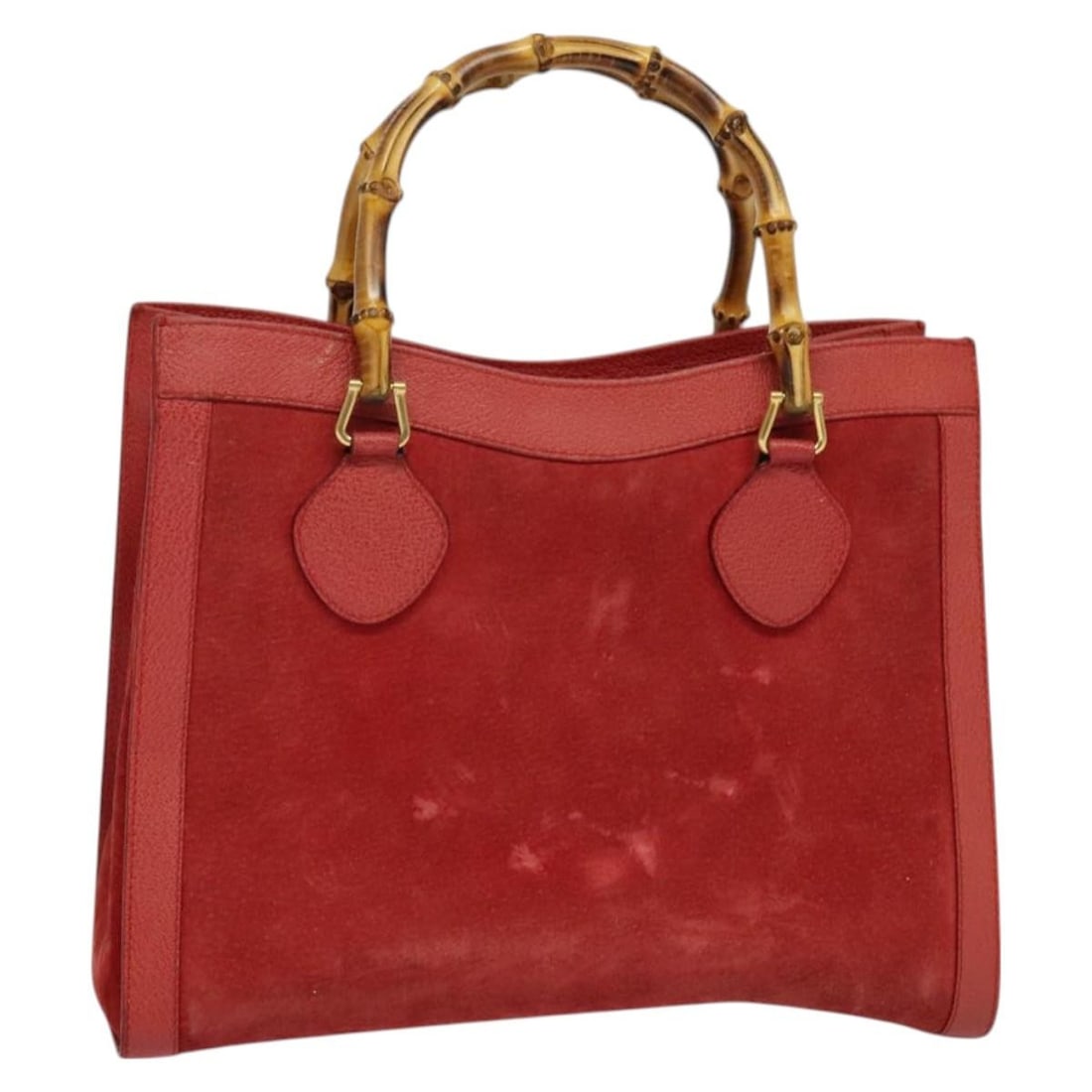 GUCCI Bamboo Suede Hand Bag Red Gold 002 123 0260 Auth Italy (1 of 18)