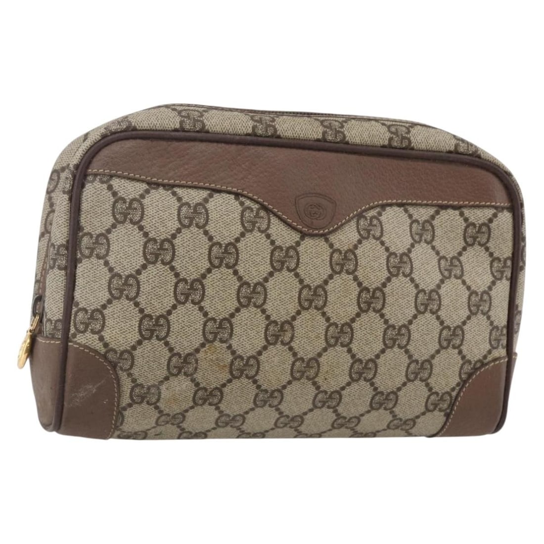 GUCCI GG Supreme Beige Gold PVC Clutch Bag 014 58 6094 Auth: GUCCI GG Supreme Beige Gold PVC Clutch Bag 014 58 6094 Auth This authentic GUCCI GG Supreme Clutch Bag is a stylish accessory crafted from durable PVC leather. Featuring a chic beige and gold exterior