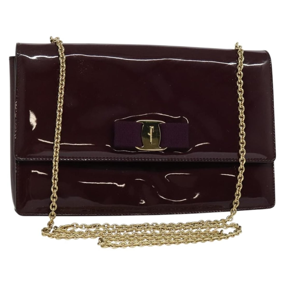 Salvatore Ferragamo Vala Chain Shoulder Bag Purple Gold Leather Auth 137501 (1 of 18)