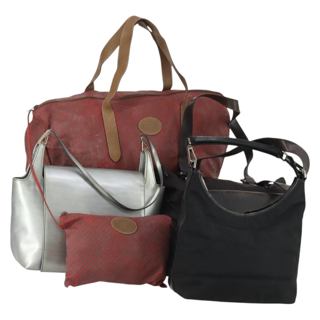 Set of 4 Gucci Canvas and Leather Shoulder Bags Black Silver Red with Dust Bag: Set of 4 Gucci Canvas and Leather Shoulder Bags Black Silver Red with Dust Bag This GUCCI shoulder bag set features canvas and leather construction in a striking black, silver, and red color scheme. T