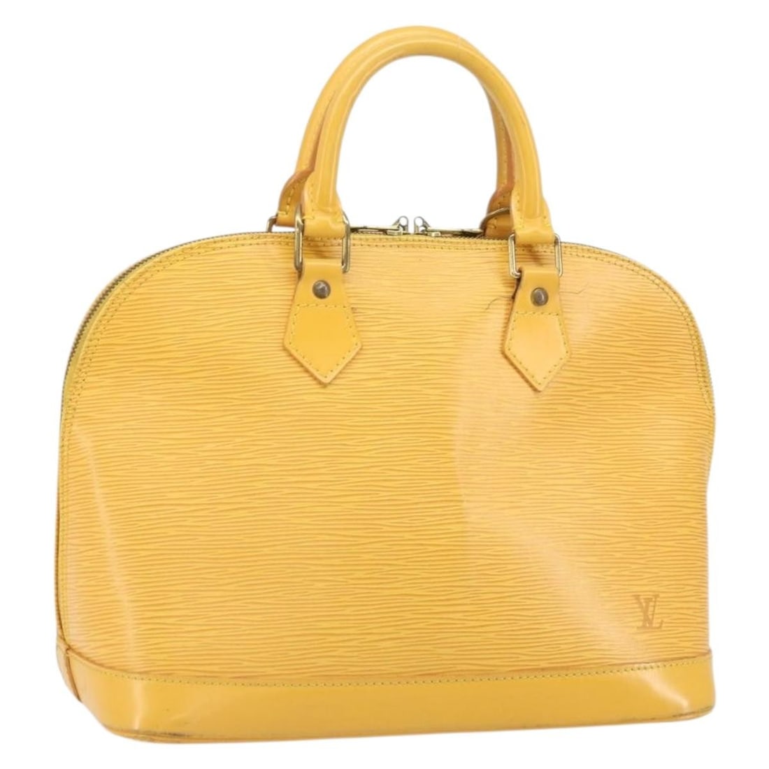 Yellow Epi Leather Alma Bag by Louis Vuitton Model M52149: Yellow Epi Leather Alma Bag by Louis Vuitton Model M52149 This Louis Vuitton Alma handbag features the iconic Epi leather in a vibrant yellow color. Designed with a structured silhouette, it offers a
