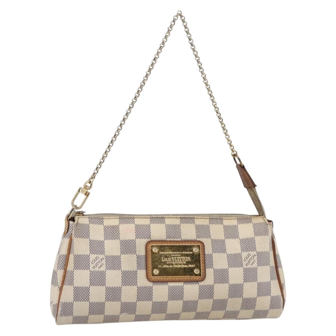 LOUIS VUITTON Damier Azur Eva Shoulder Bag N55214 Authentic: LOUIS VUITTON Damier Azur Eva Shoulder Bag N55214 Authentic This Louis Vuitton Damier Azur Eva Shoulder Bag is a stylish and versatile accessory crafted from durable Damier Azur canvas. The bag is des