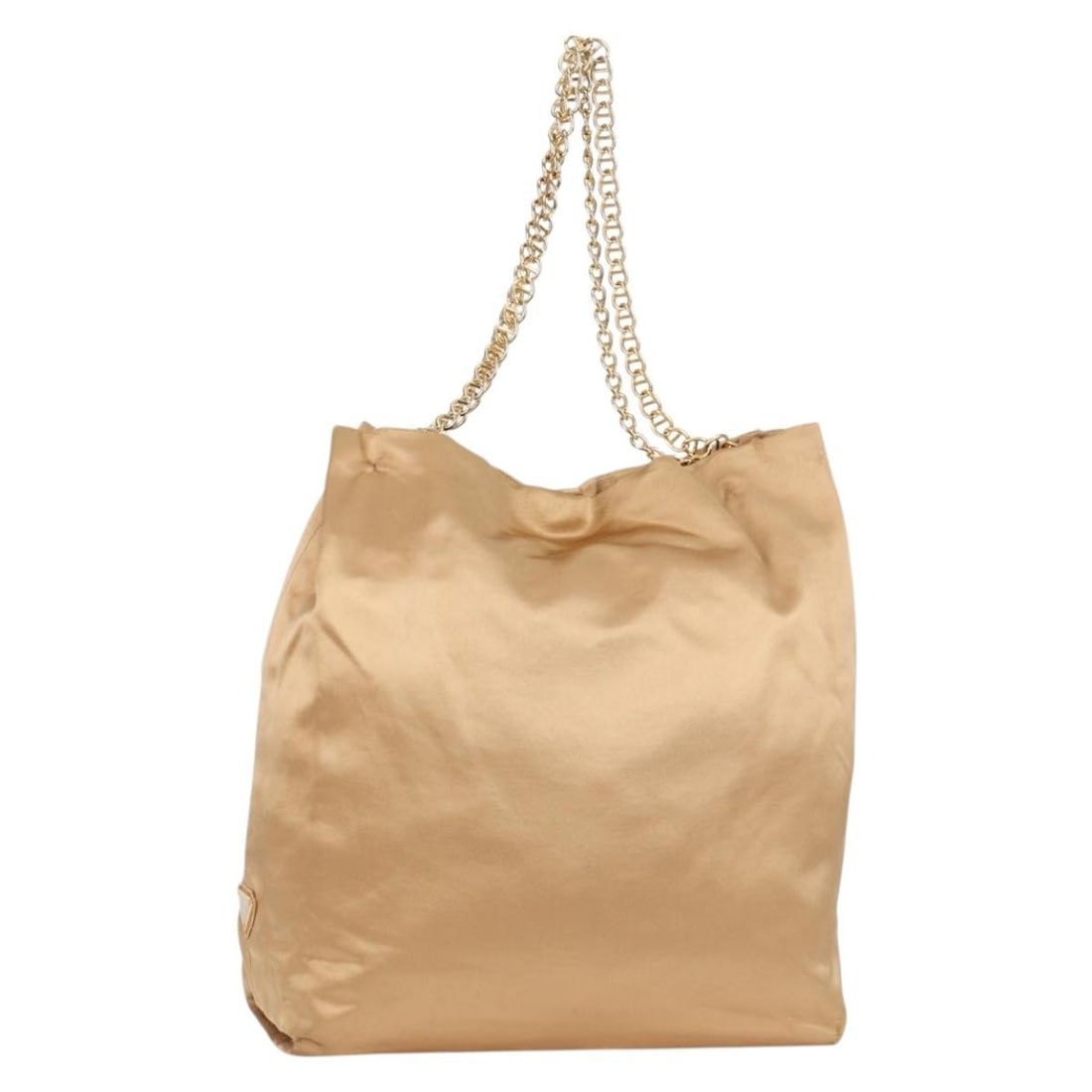 PRADA Gold Satin Chain Tote Bag Auth 129815 Made in Italy: PRADA Gold Satin Chain Tote Bag Auth 129815 Made in Italy This exquisite PRADA Chain Tote Bag is crafted from luxurious satin in a stunning gold hue. Designed for both style and functionality, it feat