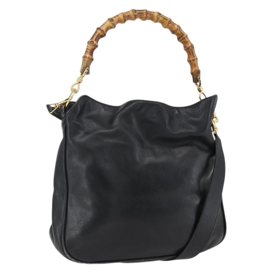Black Leather GUCCI Bamboo 2way Shoulder Bag with Gold Tone Hardware 001 2113 1638 (1 of 18)