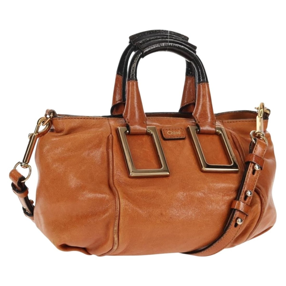 Chloe Etel Brown Leather Satchel with Shoulder Strap Gold Accents: Chloe Etel Brown Leather Satchel with Shoulder Strap Gold Accents This Chloe Etel handbag offers versatile 2-way carrying options with its top handle and detachable shoulder strap. Crafted from brown