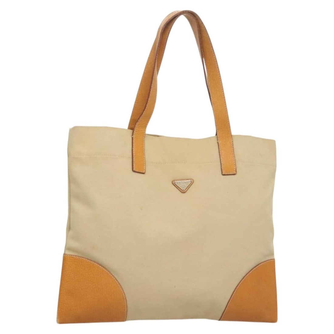 PRADA Beige Silver Canvas Tote Bag Italy Auth TI3142: PRADA Beige Silver Canvas Tote Bag Italy Auth TI3142 Elevate your accessory collection with this authentic PRADA Tote Bag. Crafted from durable canvas in a sophisticated beige and silver color scheme,