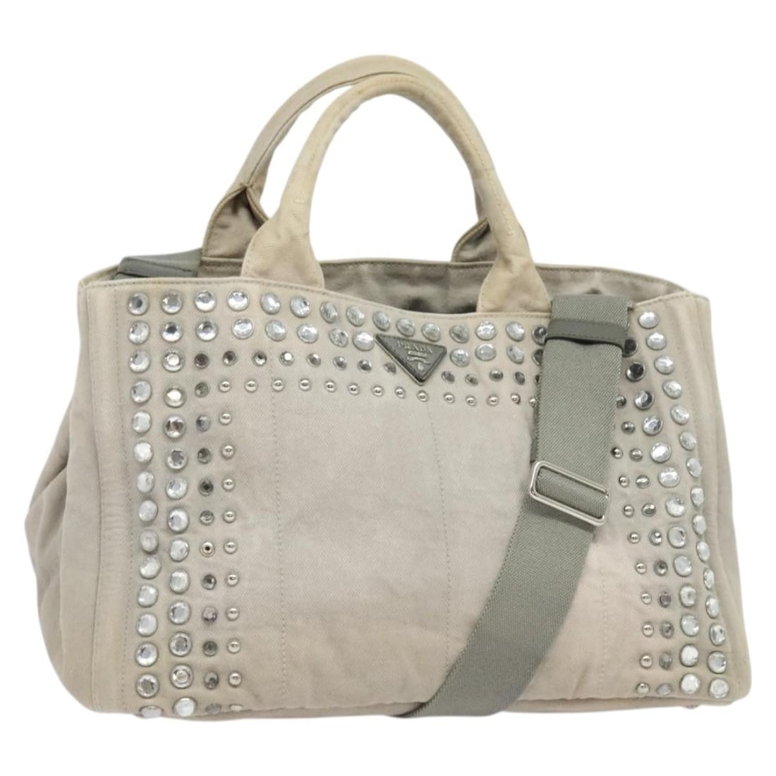 PRADA Bijoux Kanapa MM Gray Canvas Tote Bag Auth 140797: PRADA Bijoux Kanapa MM Gray Canvas Tote Bag Auth 140797 This PRADA Bijoux Kanapa MM Tote Bag is a stylish and functional accessory crafted from durable gray canvas. The bag features a spacious interio