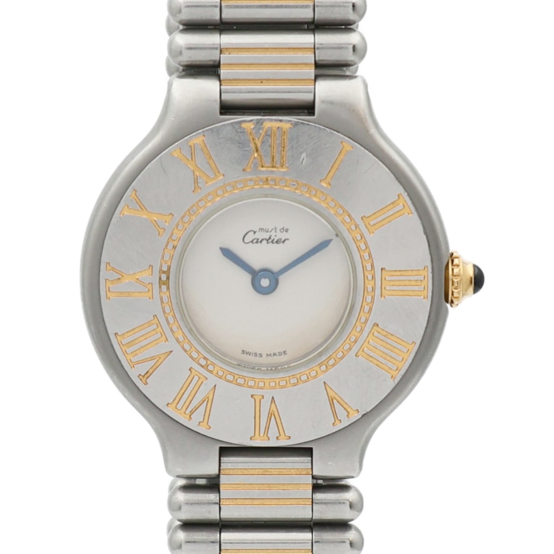 CARTIER Must de Cartier 21 Quartz Stainless Steel Beige Watch: CARTIER Must de Cartier 21 Quartz Stainless Steel Beige Watch This elegant Must de Cartier 21 Quartz Watch combines sophistication with functionality. Crafted from durable stainless steel, the watch f