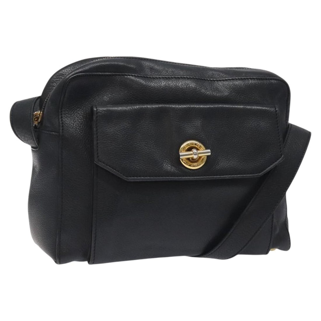CELINE Black Leather Shoulder Bag with Gold Accents Made in Italy (1 of 18)