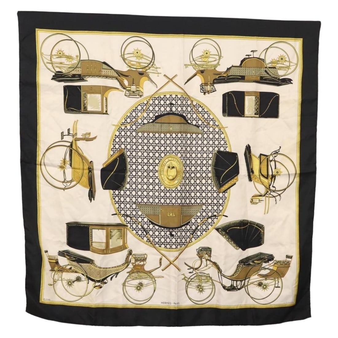 Silk Carre 90 Black Scarf Costumes Civils Actuels Pattern by Hermes (1 of 14)