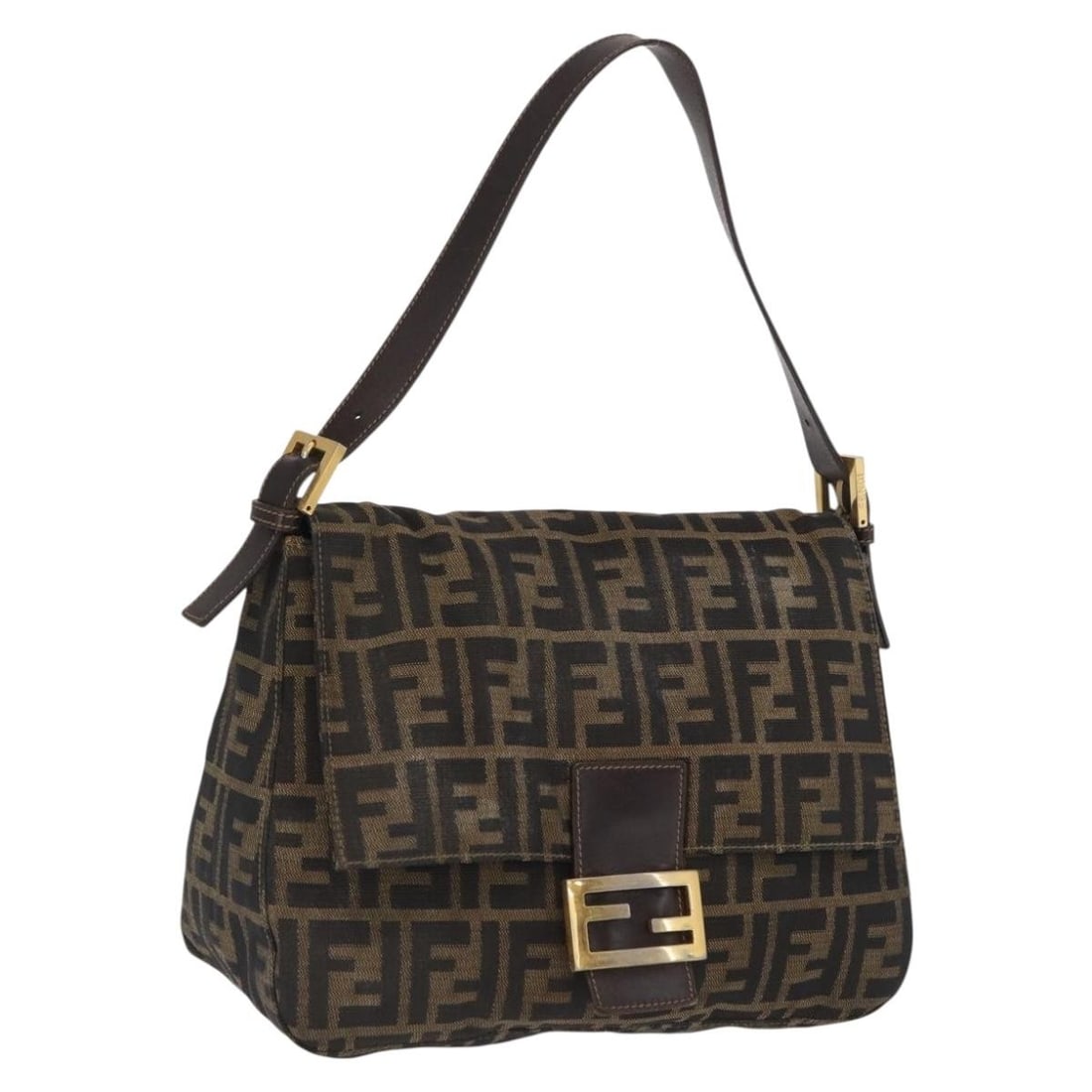 Fendi Mamma Baguette Zucca Canvas Shoulder Bag Black Brown Gold Italy: Fendi Mamma Baguette Zucca Canvas Shoulder Bag Black Brown Gold Italy This is a FENDI Zucca Canvas Mamma Baguette shoulder bag in black, brown, and gold tones. The bag is made in Italy from Zucca canv