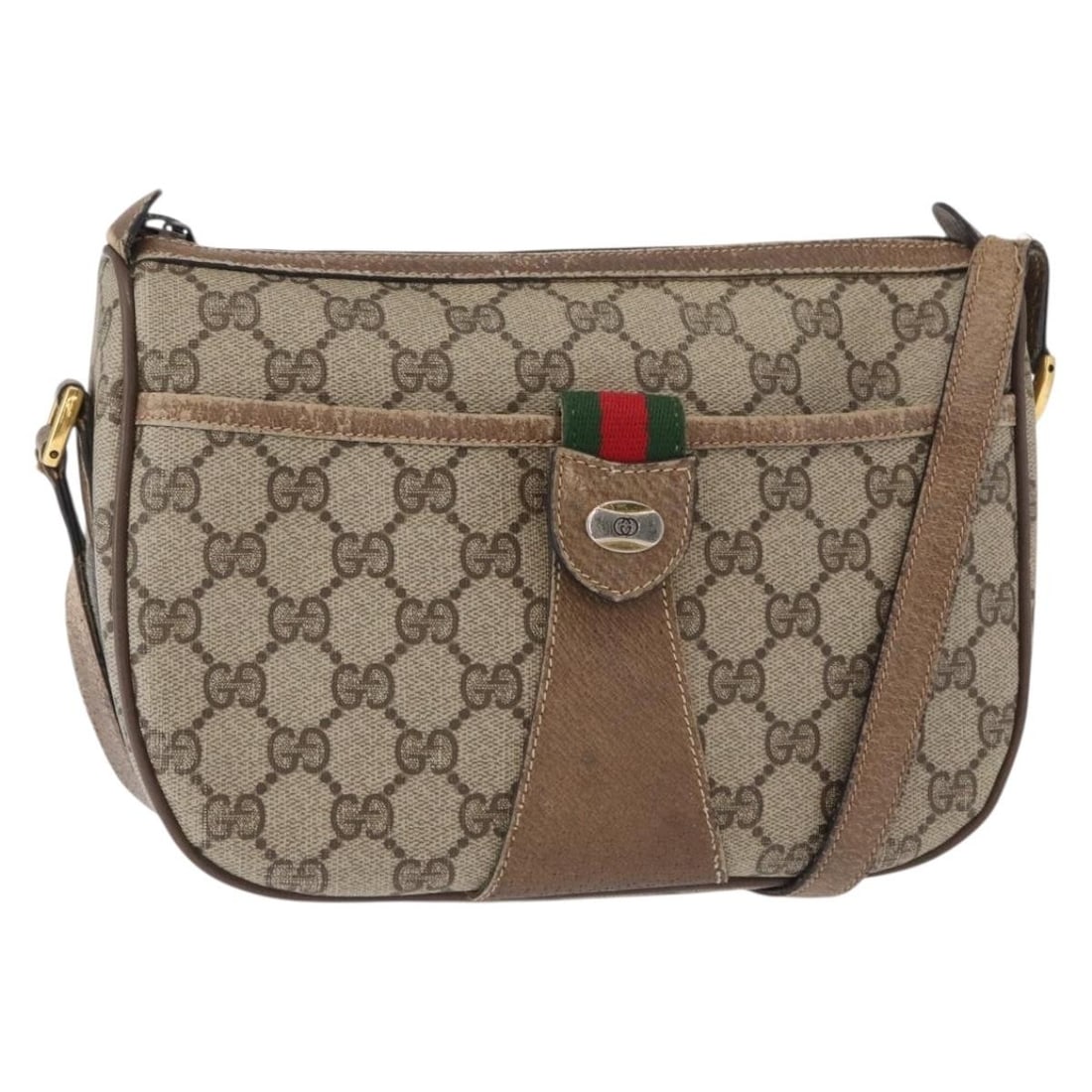 Beige GG Supreme Web Sherry Line Shoulder Bag by Gucci PVC Leather 14 02 032: Beige GG Supreme Web Sherry Line Shoulder Bag by Gucci PVC Leather 14 02 032 This is a Gucci GG Supreme Sherry Line shoulder bag crafted from beige and gold PVC leather with GG canvas. Made in Italy,