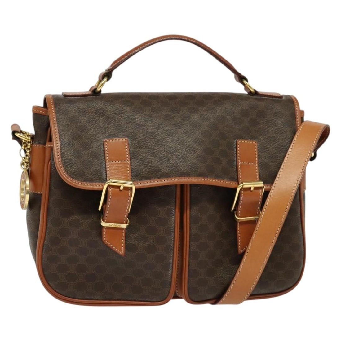 CELINE Macadam Canvas Hand Bag PVC Leather Brown Gold Auth Made in Italy: CELINE Macadam Canvas Hand Bag PVC Leather Brown Gold Auth Made in Italy This authentic CELINE Macadam Canvas Hand Bag combines style and functionality with its elegant brown and gold color scheme. Ma