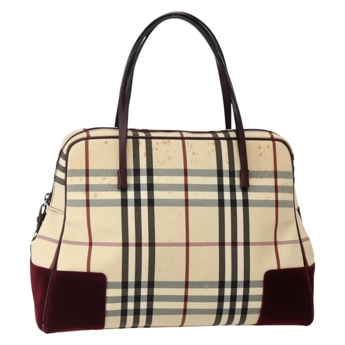 Burberry Nova Check Beige Silver Canvas Hand Bag Authentic: Burberry Nova Check Beige Silver Canvas Hand Bag Authentic This BURBERRY Nova Check Hand Bag is crafted from durable canvas in a stylish beige and silver design. It features an approximate height of 9