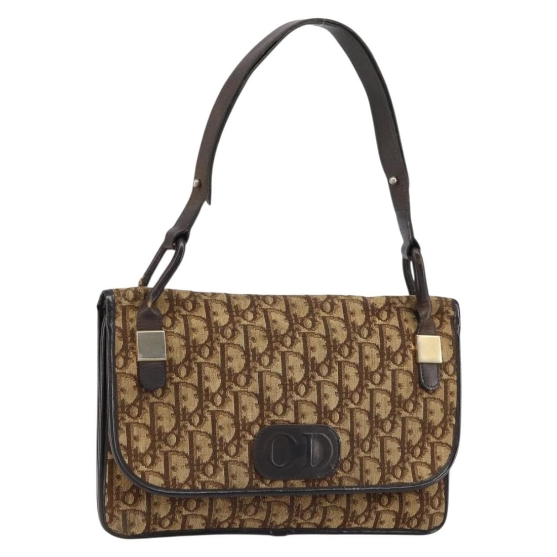 Beige and Gold Christian Dior Trotter Canvas Shoulder Bag France (1 of 18)