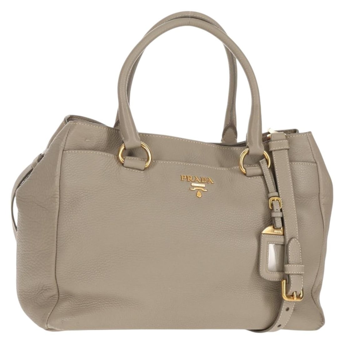 PRADA Beige Gold Leather Tote Bag 2 Way Auth AM9550V: PRADA Beige Gold Leather Tote Bag 2 Way Auth AM9550V This authentic PRADA tote bag is crafted from high-quality leather in a chic beige and gold color scheme. Measuring approximately 14.2 inches (36 c