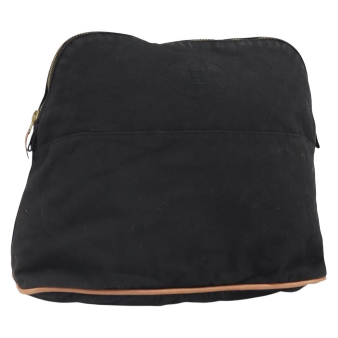 Black and Gold Canvas Bolide GM Pouch by Hermes: Black and Gold Canvas Bolide GM Pouch by Hermes This pouch features a black and gold canvas exterior with a spacious design. It is made in France and is intended for versatile use. The pouch shows sig