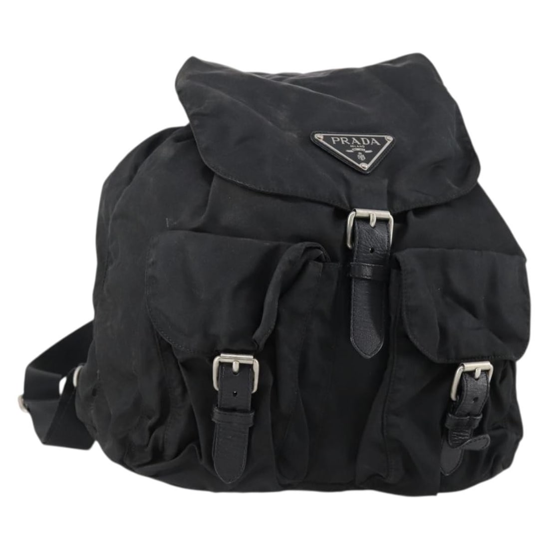 PRADA Black Silver Nylon Backpack Made in Italy: PRADA Black Silver Nylon Backpack Made in Italy This stylish PRADA backpack combines functionality and luxury with its sleek black nylon exterior accented by silver details. Crafted in Italy, this bag