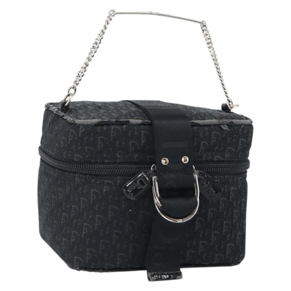 Black Silver Trotter Canvas Vanity Pouch by Christian Dior: Black Silver Trotter Canvas Vanity Pouch by Christian Dior This Christian Dior Trotter Canvas Vanity Pouch features the iconic Trotter pattern in black and silver. Crafted in Spain, the pouch is made