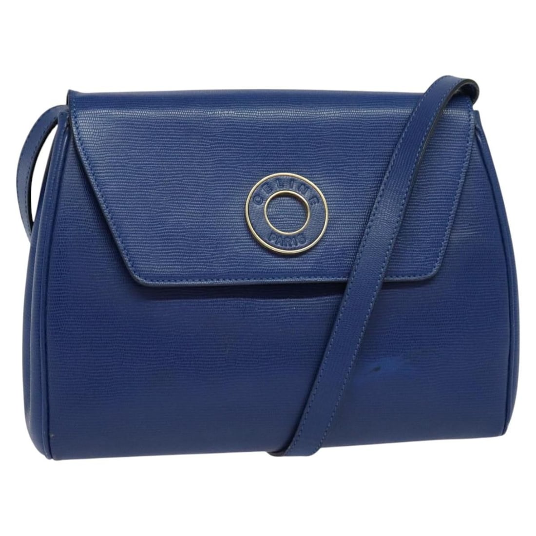 Authentic CELINE Blue Gold Leather Shoulder Bag Italy MX045 (1 of 18)
