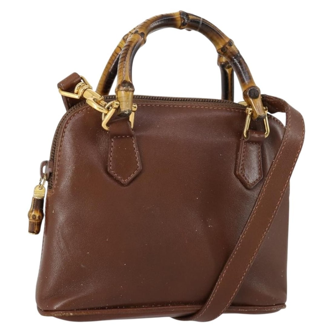 GUCCI 007 1014 0231 Bamboo Leather Hand Bag Brown Gold Authentic (1 of 18)