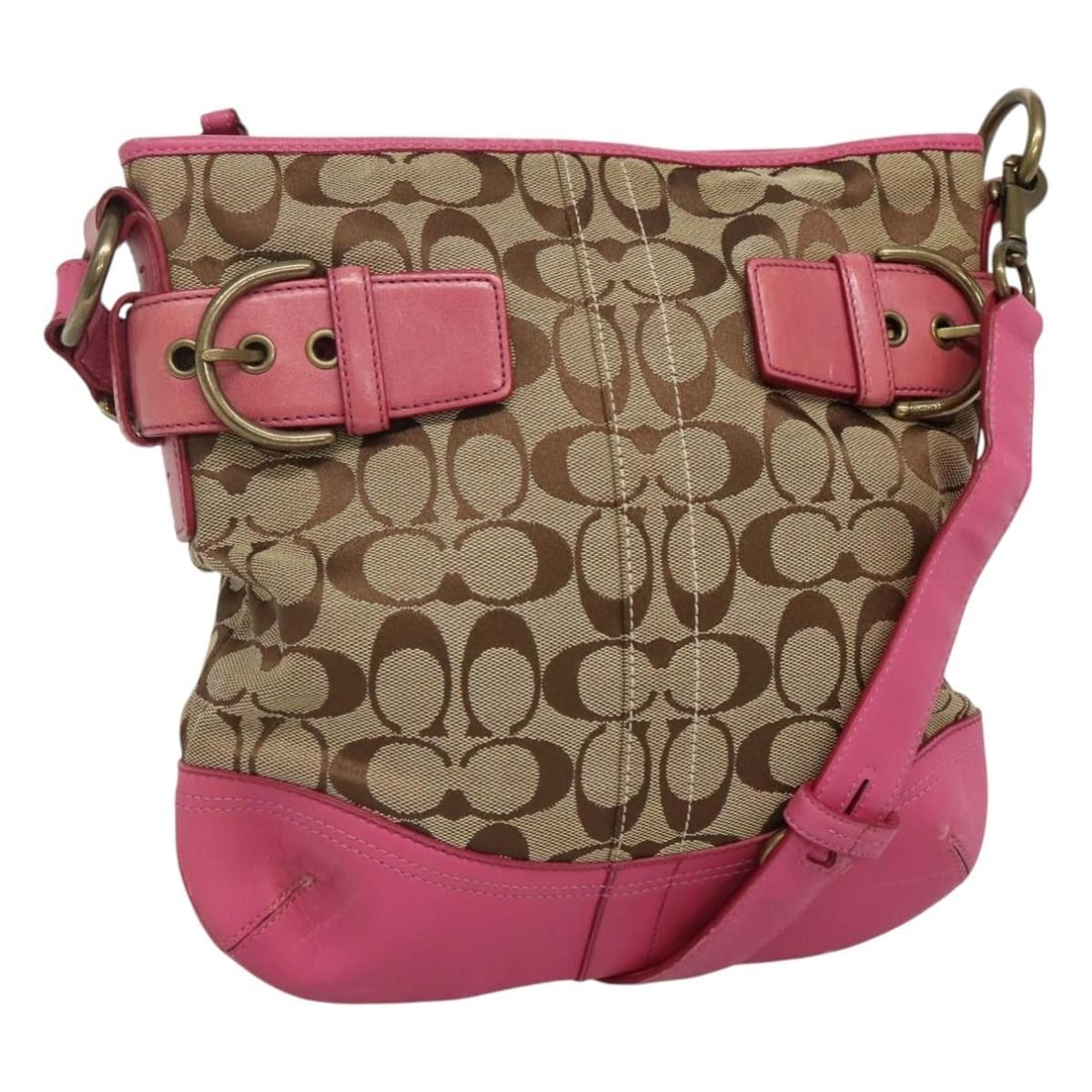 Coach Beige Pink Canvas Shoulder Bag H0868 F03574 Auth (1 of 18)