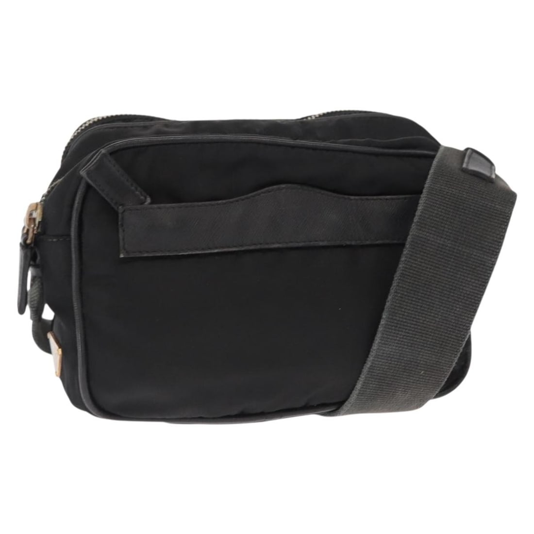 PRADA Black Gold Nylon Shoulder Bag Italy Authenticated: PRADA Black Gold Nylon Shoulder Bag Italy Authenticated This PRADA shoulder bag combines style and functionality, crafted in Italy from durable nylon in a sleek black and gold color scheme. Its compac