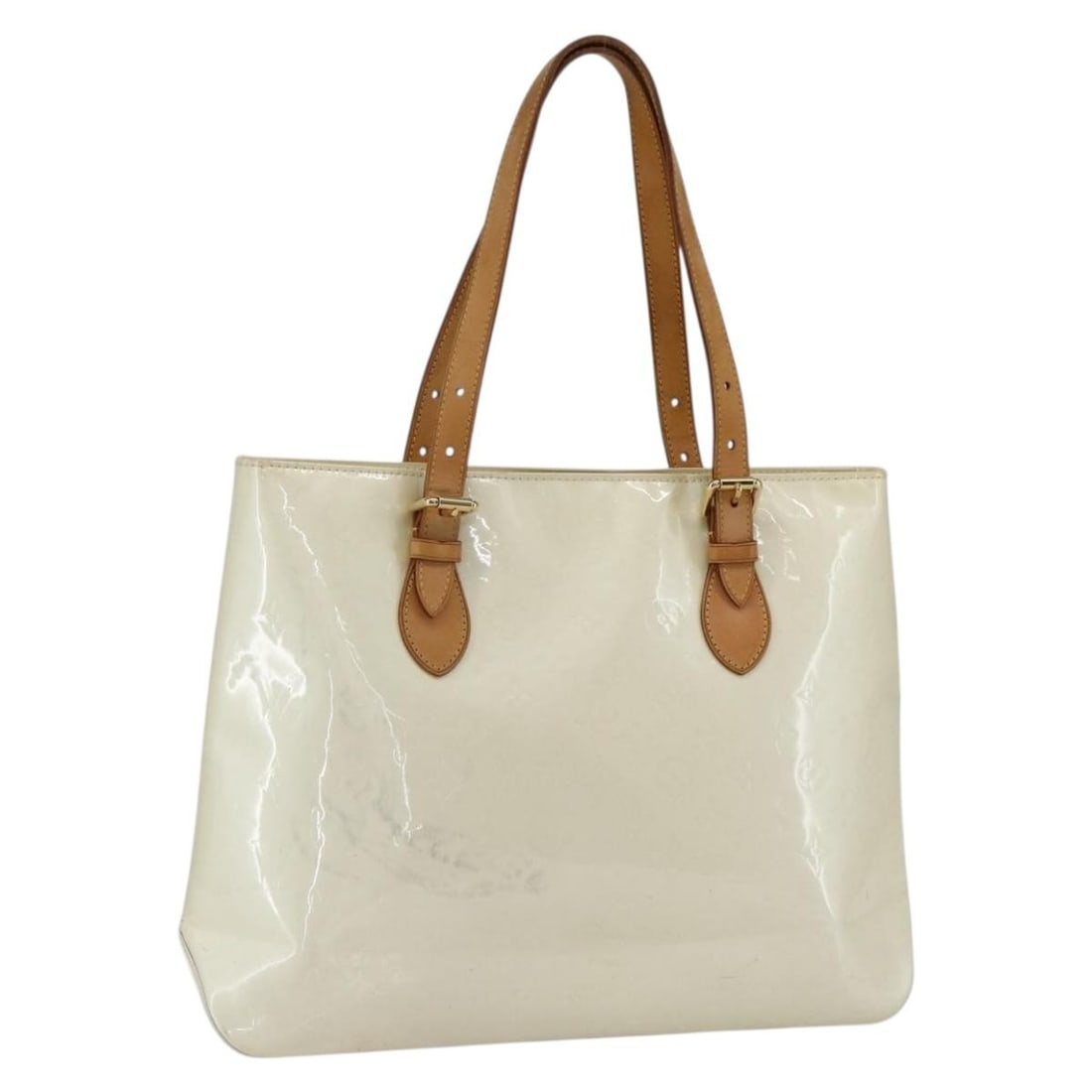 Louis Vuitton Brentwood Perle Patent Leather Shoulder Bag M91512: Louis Vuitton Brentwood Perle Patent Leather Shoulder Bag M91512 This is a Louis Vuitton Monogram Vernis Brentwood shoulder bag in Perle color, crafted from patent leather. The bag features a spacious