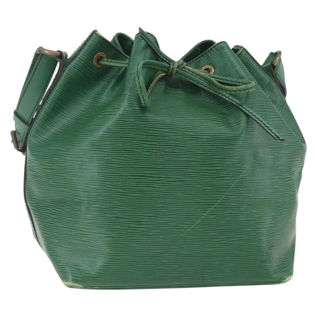 Louis Vuitton Petit Noe Epi Leather Green Shoulder Bag M44104 France: Louis Vuitton Petit Noe Epi Leather Green Shoulder Bag M44104 France This Louis Vuitton Epi Petit Noe shoulder bag features green Epi leather and a drawstring closure. The bag shows signs of heavy use