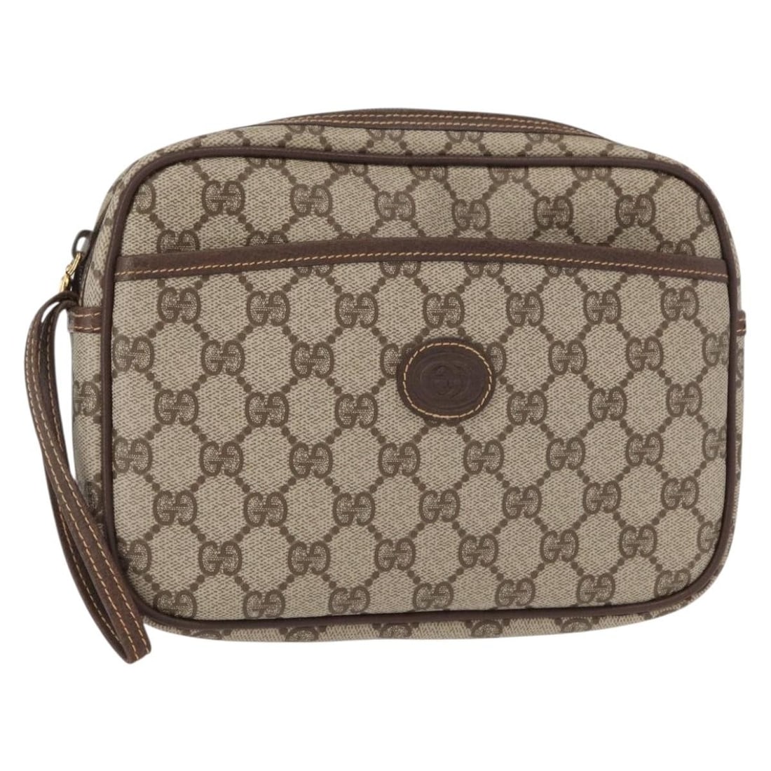 GUCCI GG Supreme Beige Gold PVC Leather Clutch Bag Auth 154432: GUCCI GG Supreme Beige Gold PVC Leather Clutch Bag Auth 154432 This GUCCI GG Supreme Clutch Bag is a stylish accessory crafted from durable PVC leather, featuring a sophisticated beige and gold color