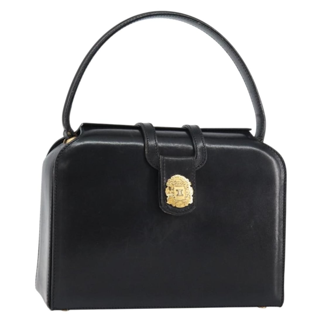 CELINE Leather Hand Bag Black Gold Auth SW1859 France: CELINE Leather Hand Bag Black Gold Auth SW1859 France This authentic CELINE hand bag features a stylish blend of black and gold leather, crafted in France. With a sleek design, it measures approximate