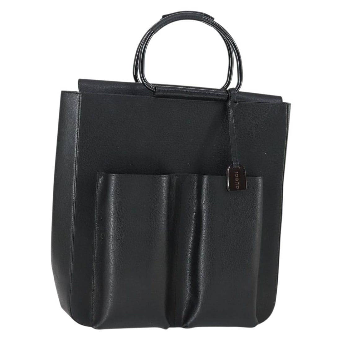 Black Leather Gucci Handbag with Silver Accents 002 1118 0462: Black Leather Gucci Handbag with Silver Accents 002 1118 0462 This Gucci hand bag features black leather with silver-tone accents and is crafted in Italy. It has a structured silhouette with a handle