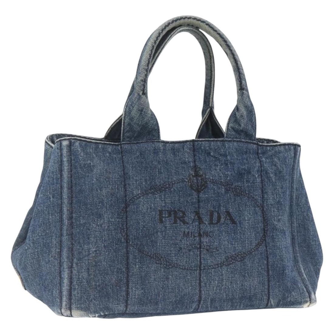 Blue Gold Canvas Prada Canapa MM Tote Bag Made in Turkey: Blue Gold Canvas Prada Canapa MM Tote Bag Made in Turkey This Prada Canapa MM handbag features a blue and gold canvas exterior with a structured rectangular shape. Designed for everyday use, it offers