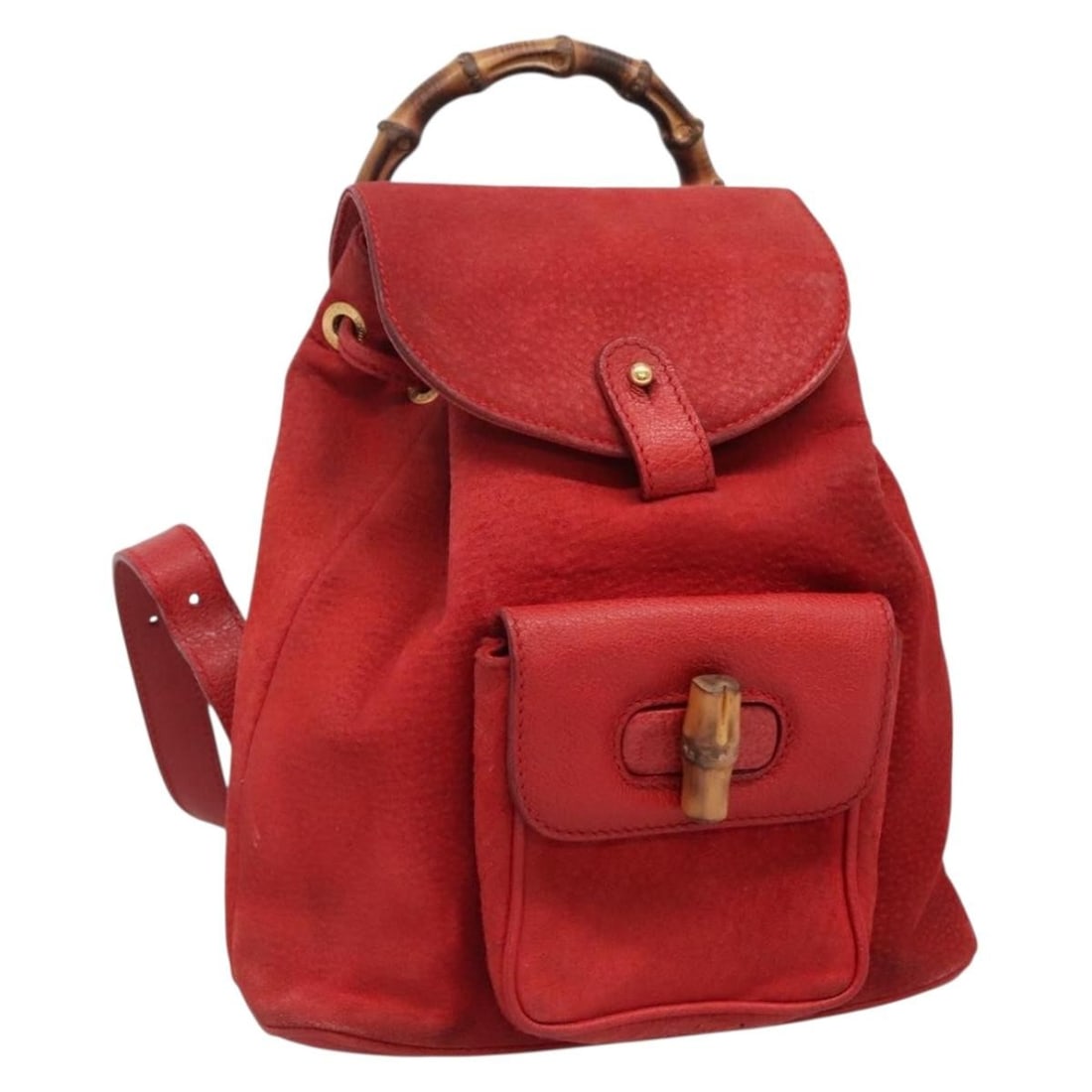 GUCCI Bamboo Suede Backpack Red Gold 003 58 0030 Italy Auth: GUCCI Bamboo Suede Backpack Red Gold 003 58 0030 Italy Auth Experience luxury and practicality with this authentic GUCCI Bamboo Backpack, crafted in Italy from high-quality suede leather. The striking