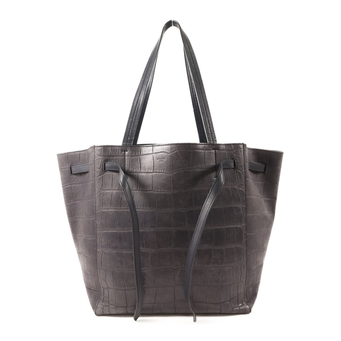 Small Cabas Phantom Navy Calfskin Shoulder Bag by CELINE with Gold Hardware: Small Cabas Phantom Navy Calfskin Shoulder Bag by CELINE with Gold Hardware This CELINE Small Cabas Phantom shoulder bag features a navy calfskin leather exterior and a regular size design. The bag is