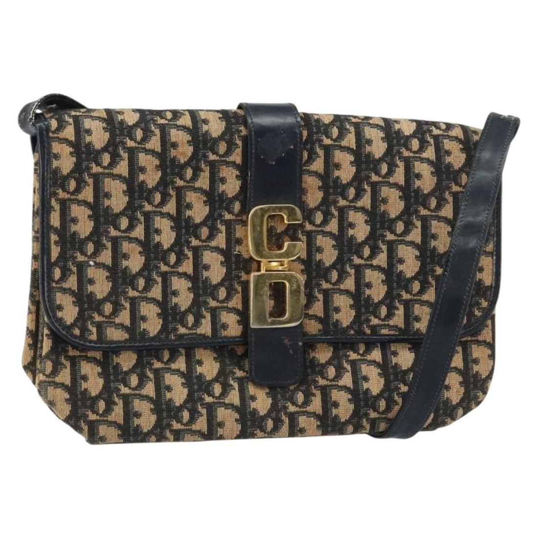 Christian Dior Navy Gold Trotter Canvas Shoulder Bag Auth 158813: Christian Dior Navy Gold Trotter Canvas Shoulder Bag Auth 158813 This Christian Dior Trotter Canvas Shoulder Bag combines elegance with practicality, crafted in France from durable Trotter canvas. The