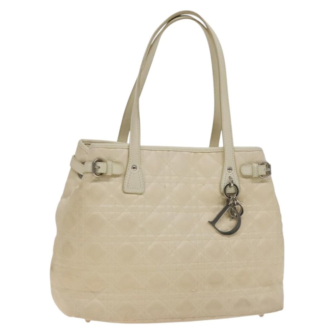 Christian Dior Canage Tote Bag Ivory Silver Coated Canvas Authentic: Christian Dior Canage Tote Bag Ivory Silver Coated Canvas Authentic This Christian Dior Canage Tote Bag combines luxurious design with practicality. Crafted from durable coated canvas in an elegant iv