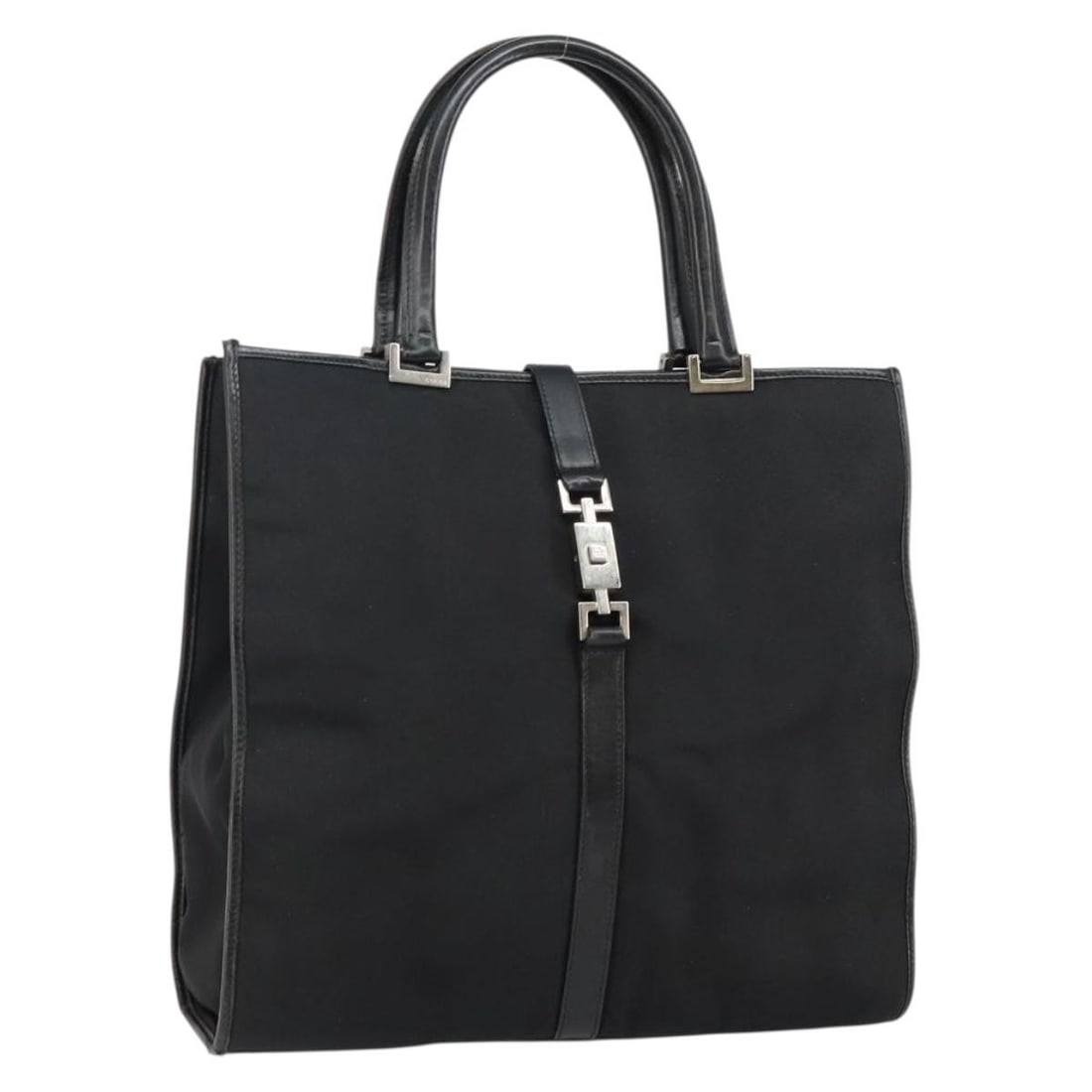 GUCCI Jackie Tote Bag Black Silver Nylon 002 1064 3444 Auth: GUCCI Jackie Tote Bag Black Silver Nylon 002 1064 3444 Auth Elevate your style with this authentic GUCCI Jackie Tote Bag, crafted in Italy from durable nylon in a sleek black and silver color scheme.