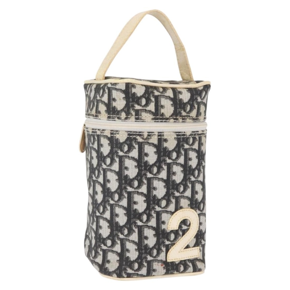 Black PVC Trotter Canvas Vanity Bag by Christian Dior with Silver Accents: Black PVC Trotter Canvas Vanity Bag by Christian Dior with Silver Accents This Christian Dior Trotter Canvas Vanity Pouch features a black and silver exterior crafted from PVC leather and Trotter canv