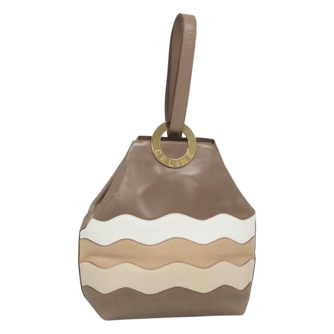 CELINE Brown Gold Leather Shoulder Bag Made in Italy: CELINE Brown Gold Leather Shoulder Bag Made in Italy This authentic CELINE shoulder bag is crafted from high-quality leather in a stylish brown and gold color combination. Designed for versatility, it