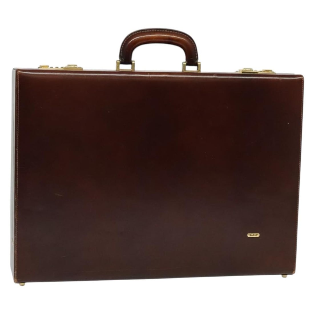 BALLY Brown Leather Trunk Bag with Gold Accents Made in Italy (1 of 18)