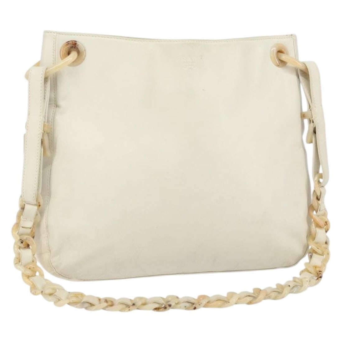 Prada White Leather Chain Shoulder Bag with Silver-Tone Hardware: Prada White Leather Chain Shoulder Bag with Silver-Tone Hardware This PRADA chain shoulder bag features a white and silver leather exterior with silver-tone hardware. The bag includes a shoulder strap